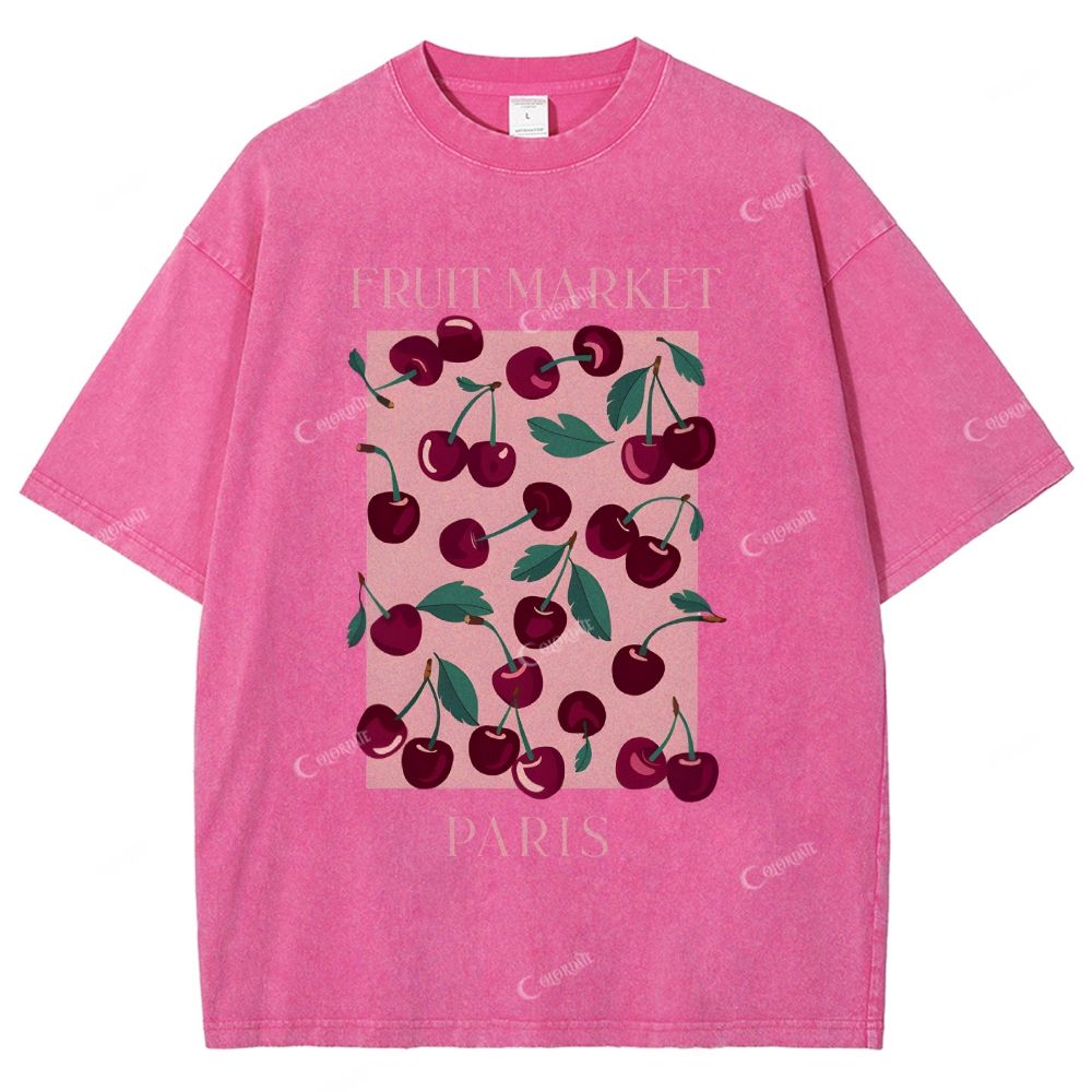 Colordate Unisex Cherry Printed Washed Tee