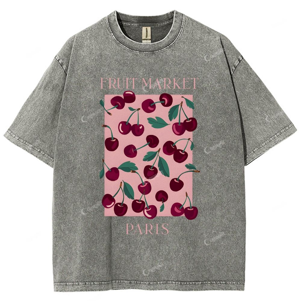 Colordate Unisex Cherry Printed Washed Tee