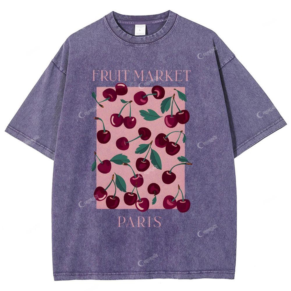 Colordate Unisex Cherry Printed Washed Tee