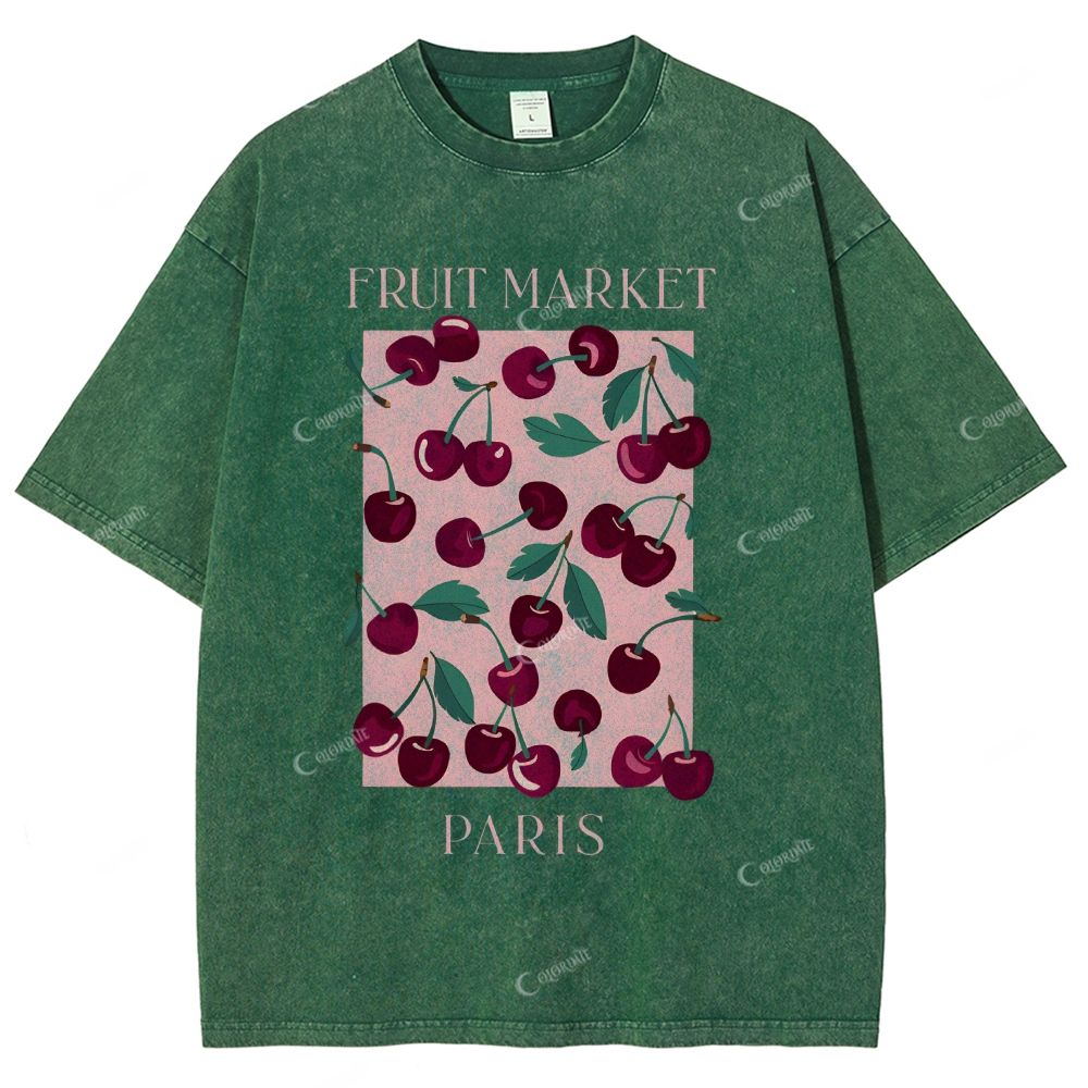 Colordate Unisex Cherry Printed Washed Tee