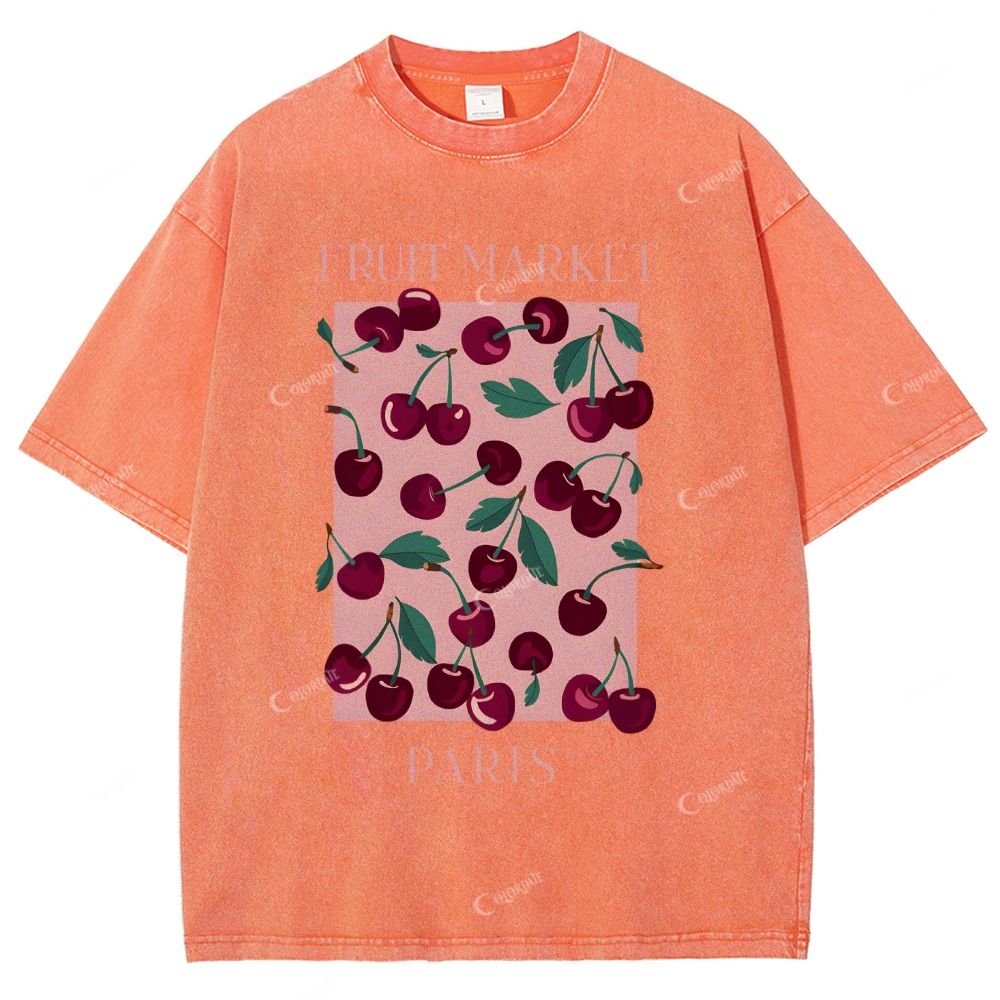 Colordate Unisex Cherry Printed Washed Tee