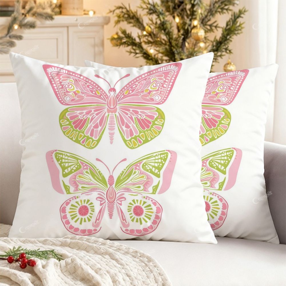 Pink and Green Butterfly Printed Throw Pillow