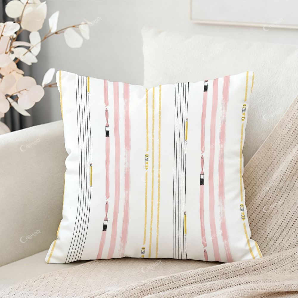 Pink, White and Black Striped Printed Throw Pillow