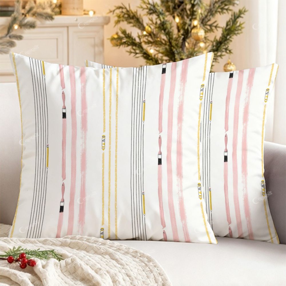 Pink, White and Black Striped Printed Throw Pillow