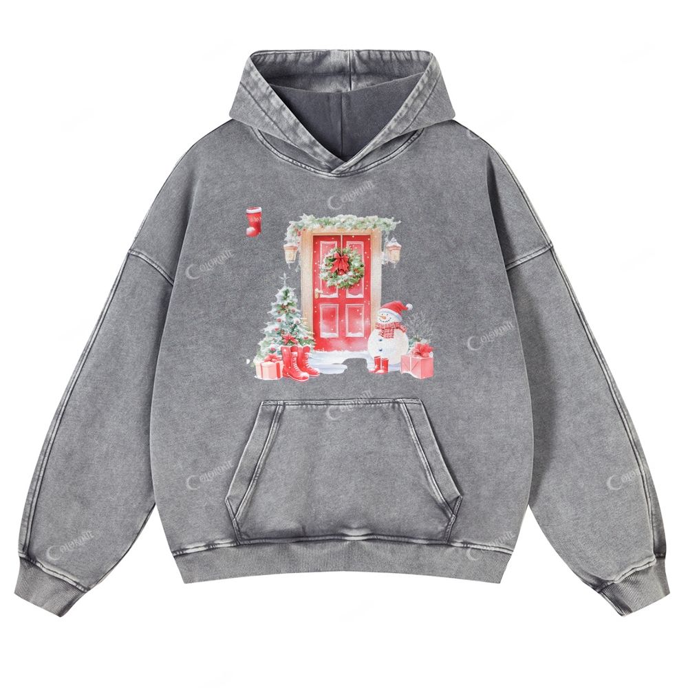 Casual Warm Christmas Washed Hoodie