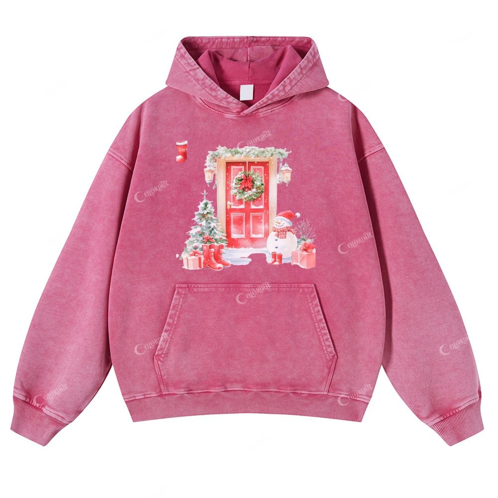 Casual Warm Christmas Washed Hoodie
