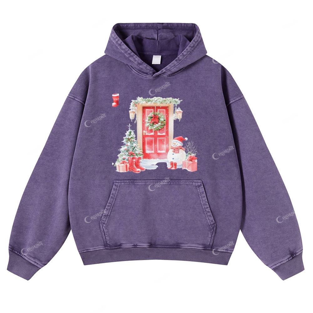 Casual Warm Christmas Washed Hoodie