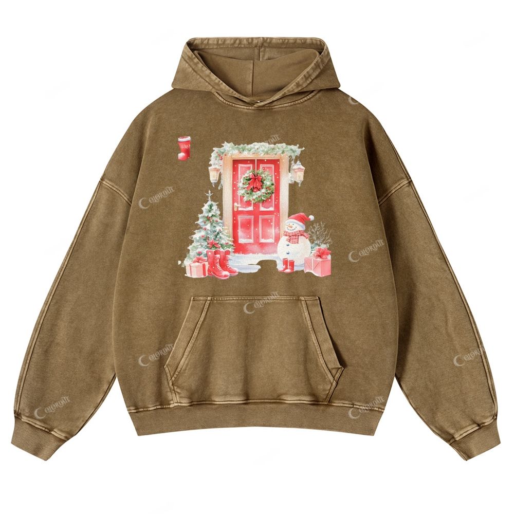 Casual Warm Christmas Washed Hoodie