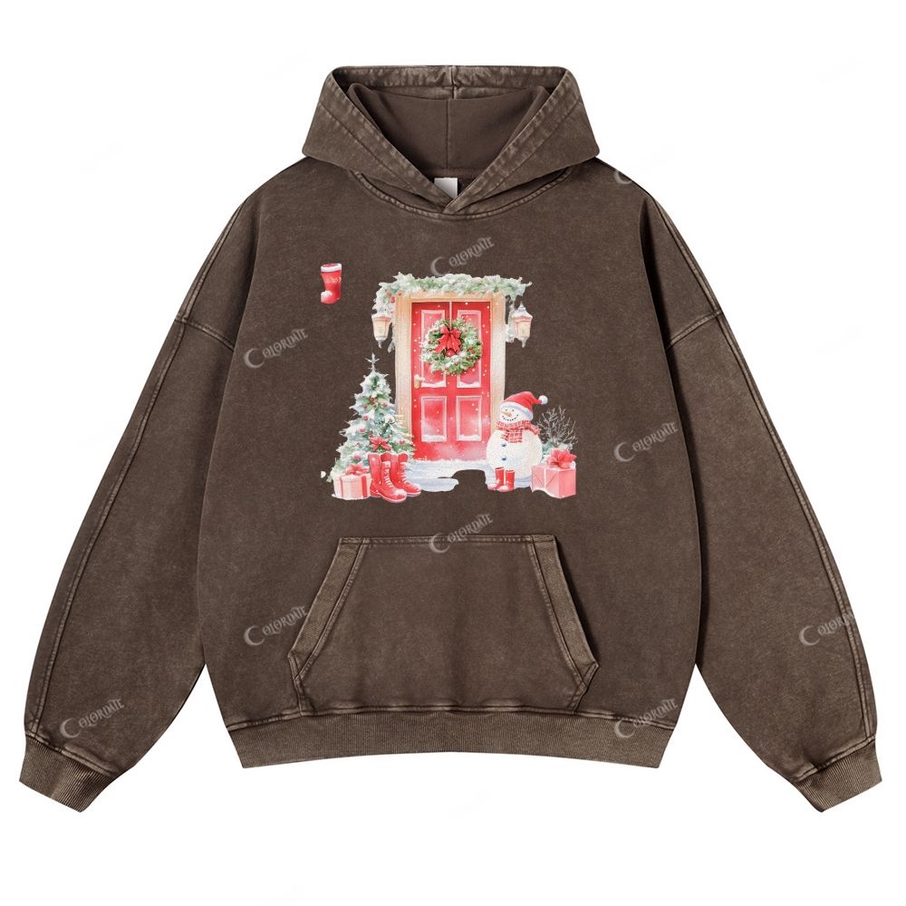 Casual Warm Christmas Washed Hoodie