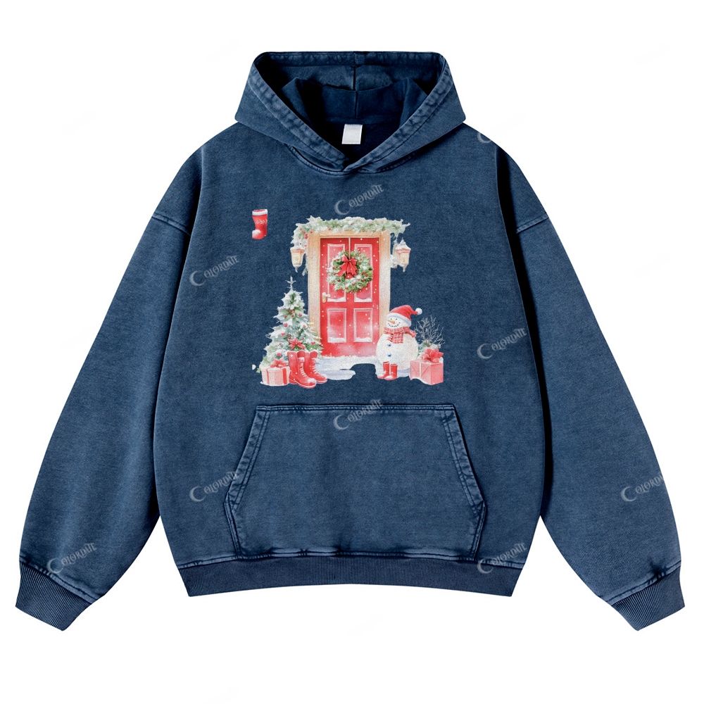 Casual Warm Christmas Washed Hoodie