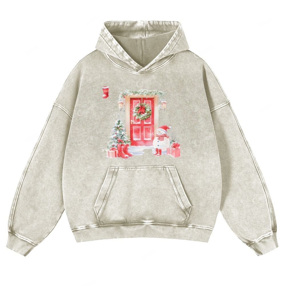 Casual Warm Christmas Washed Hoodie