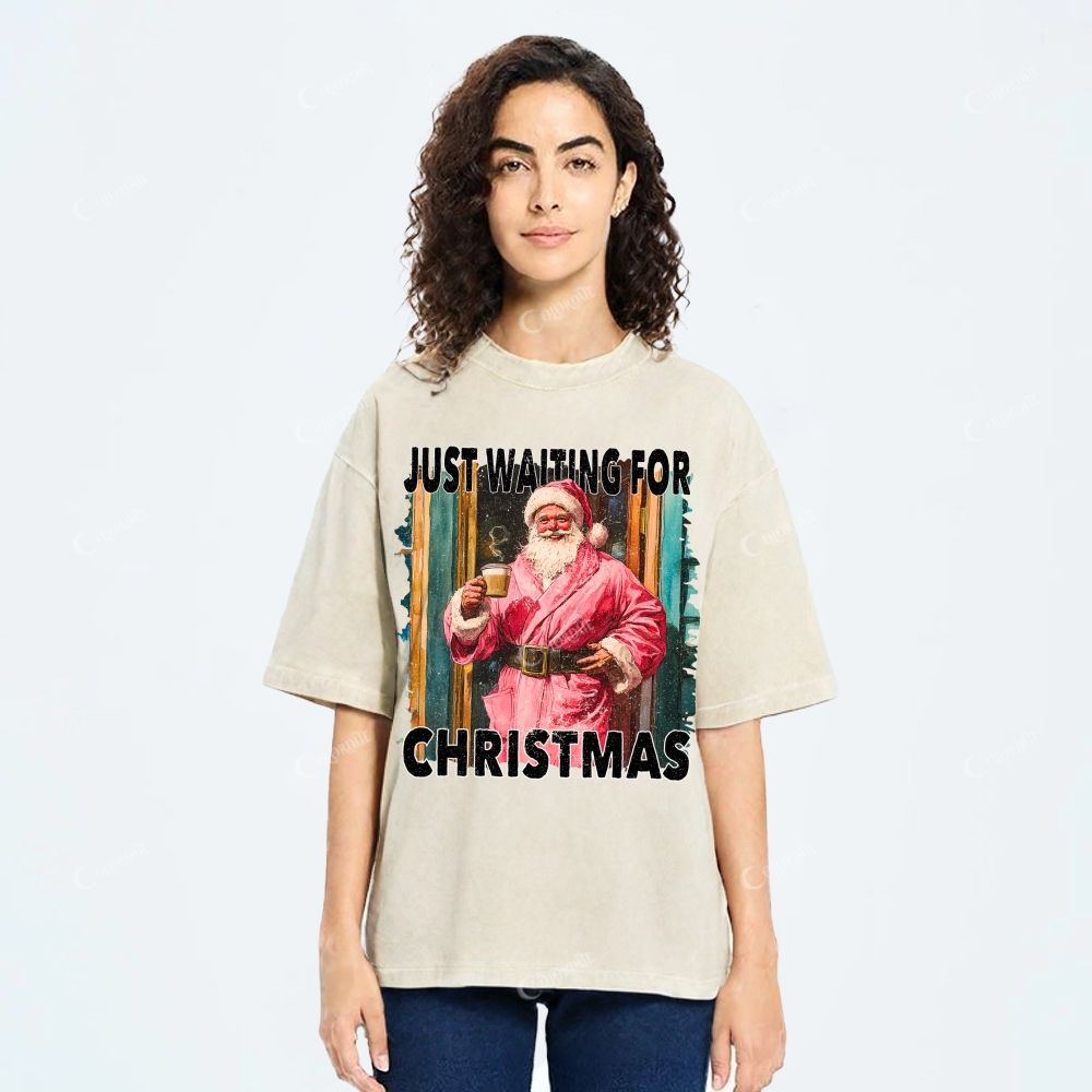Unisex Santa Claus Printed Washed Tee