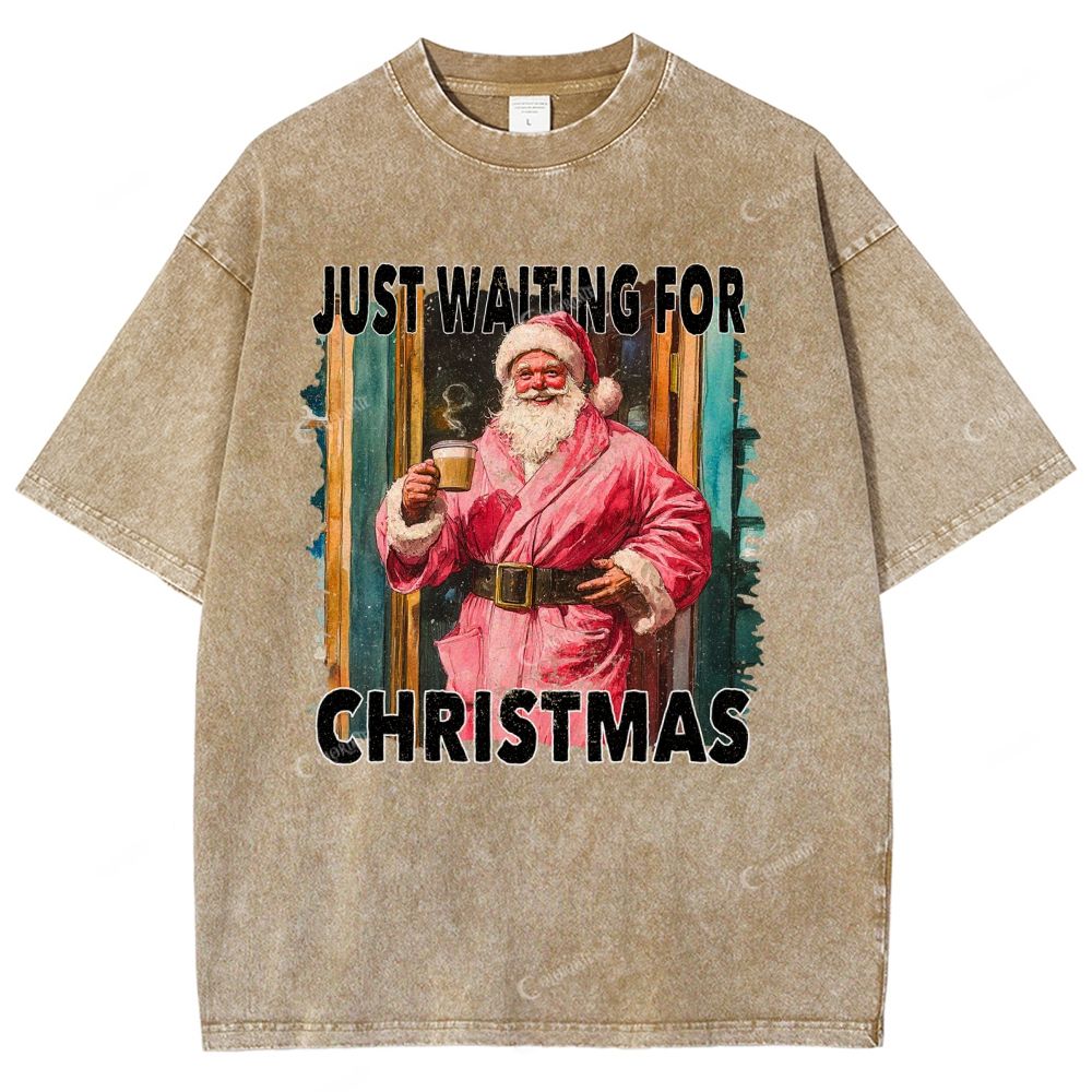 Unisex Santa Claus Printed Washed Tee