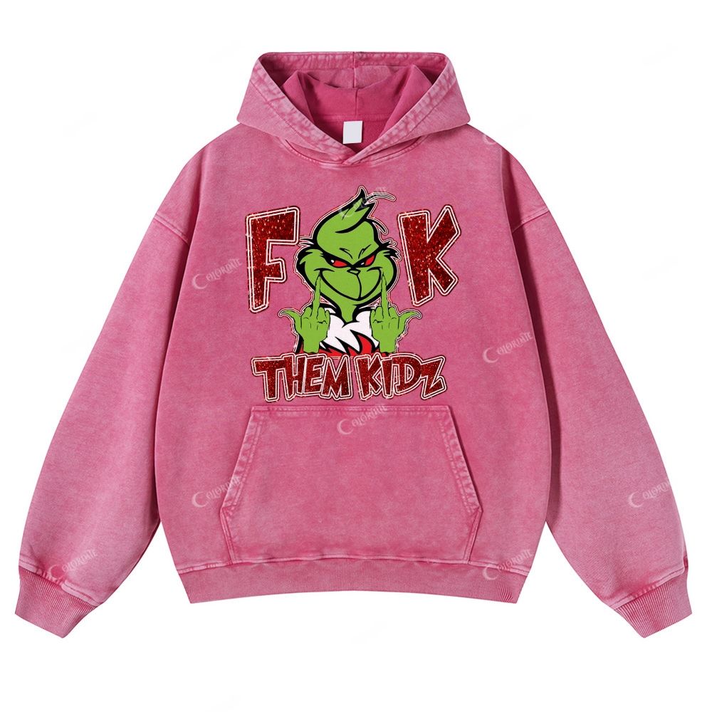 Green-Haired Monster Print Casual Washed Hoodie