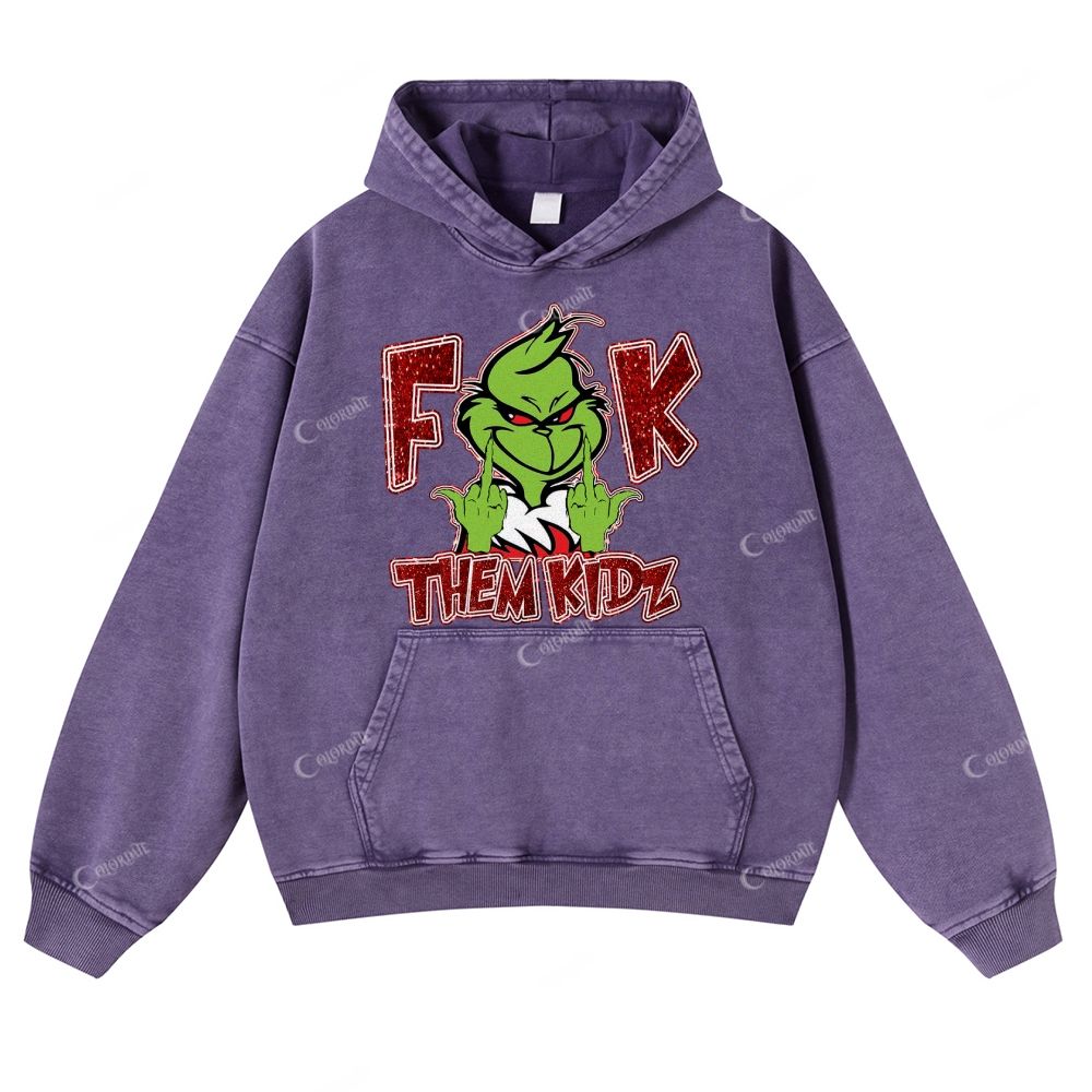 Green-Haired Monster Print Casual Washed Hoodie