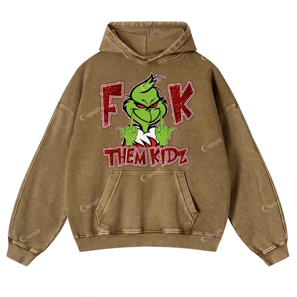 Green-Haired Monster Print Casual Washed Hoodie