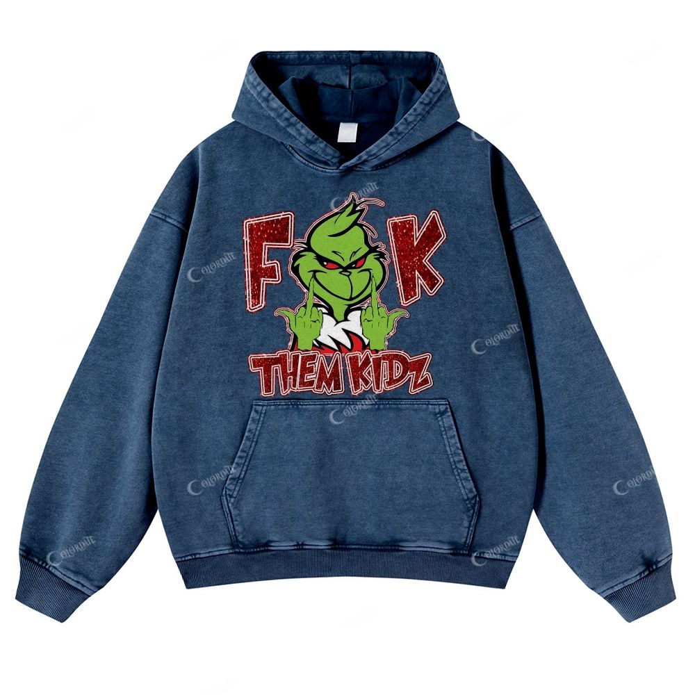 Green-Haired Monster Print Casual Washed Hoodie