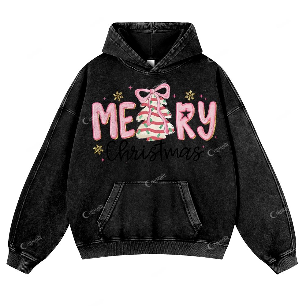 Casual Cute Christmas Tree Washed Hoodie