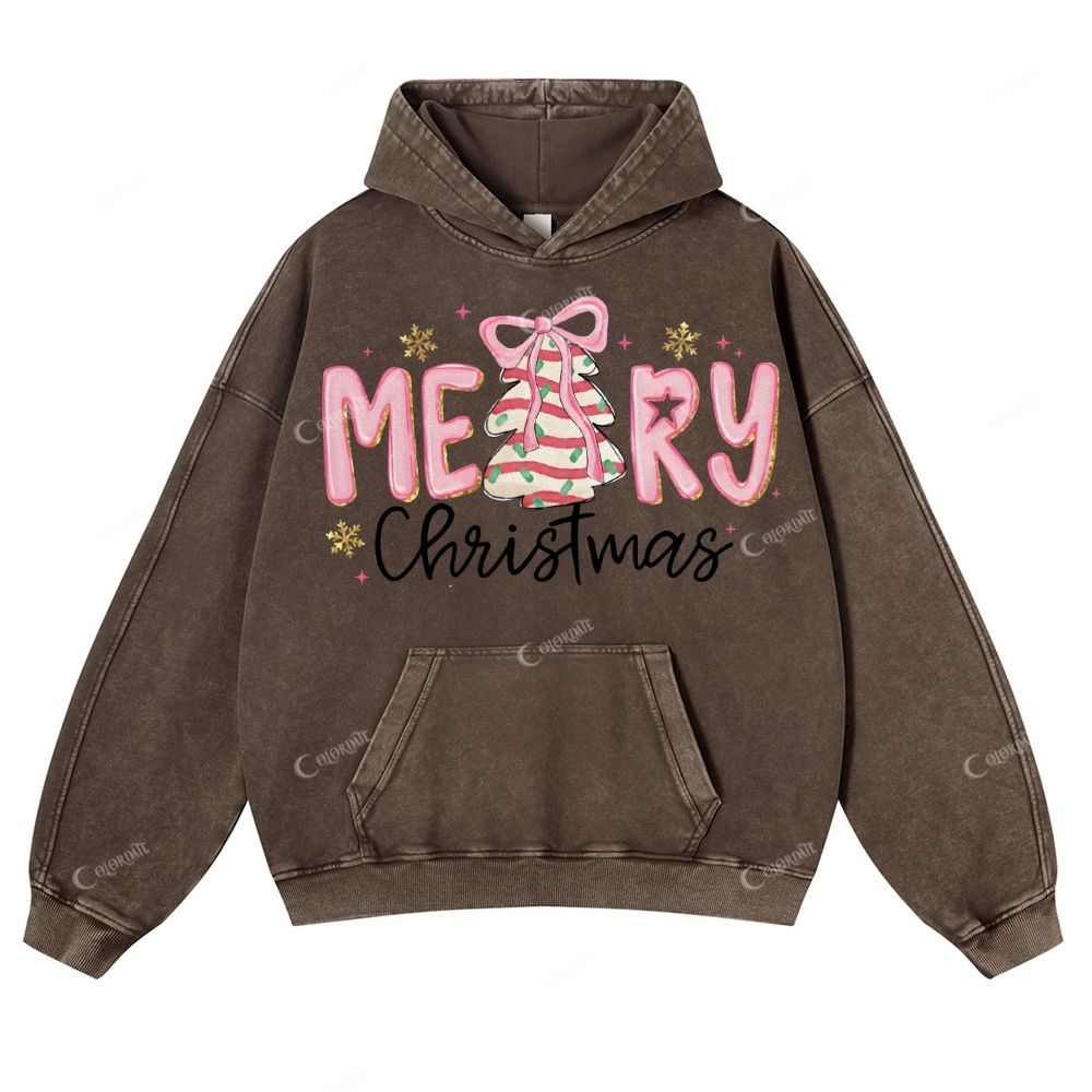 Casual Cute Christmas Tree Washed Hoodie