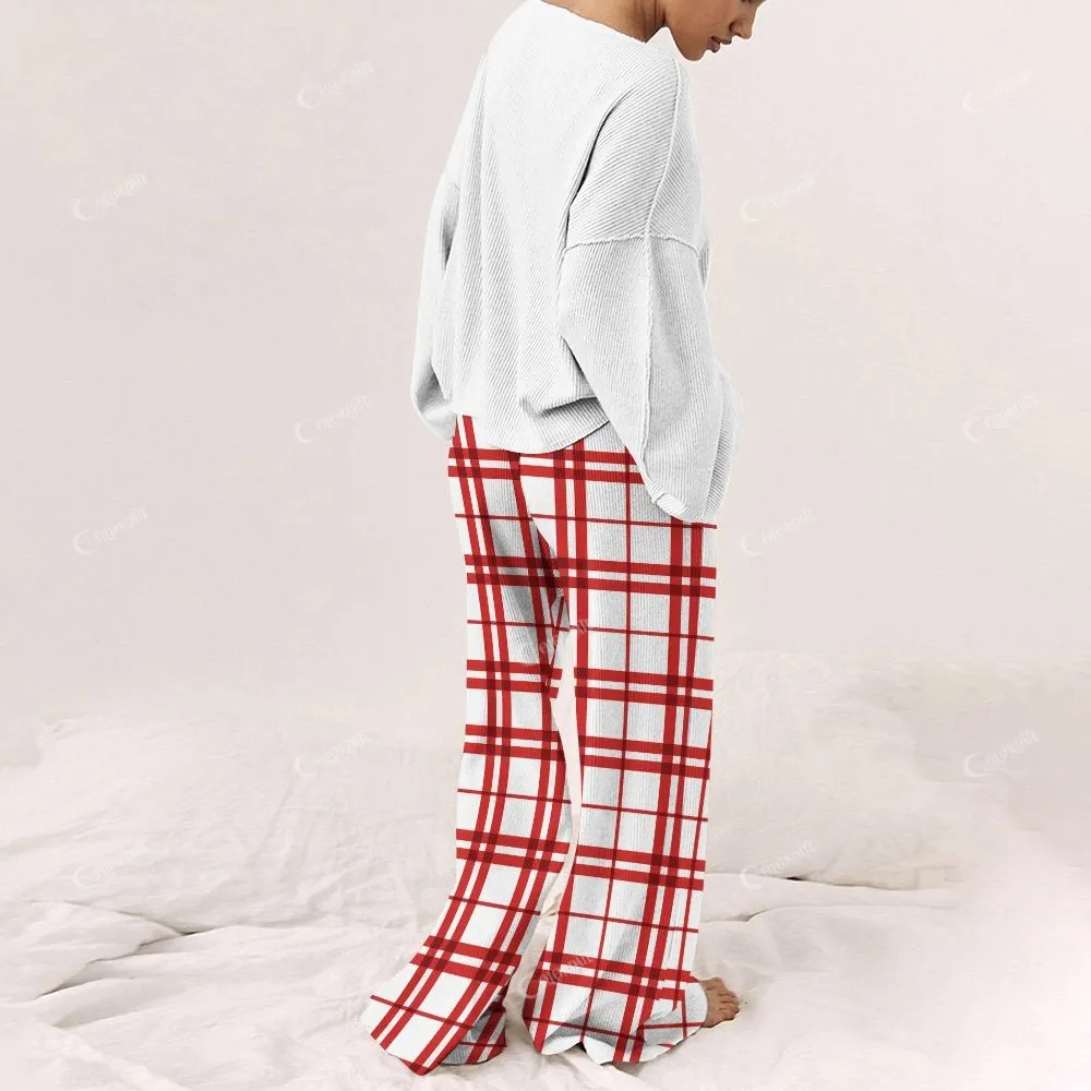 Custom Women's Red Bow Plaid   Print Long Sleeve Pajama Set