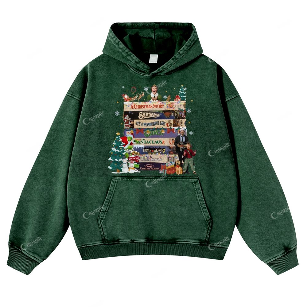 Christmas Film Print Casual Washed Hoodie