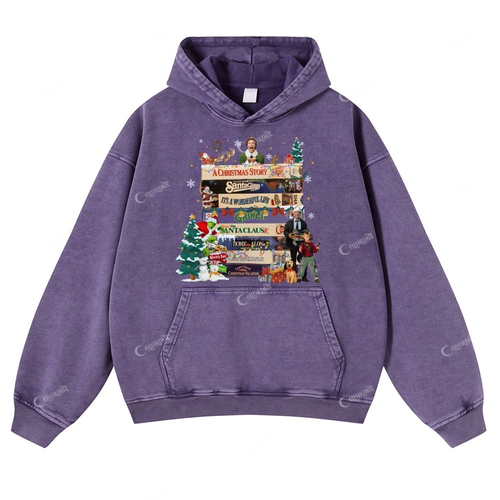 Christmas Film Print Casual Washed Hoodie