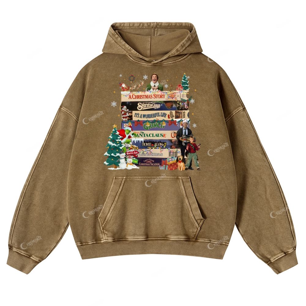 Christmas Film Print Casual Washed Hoodie