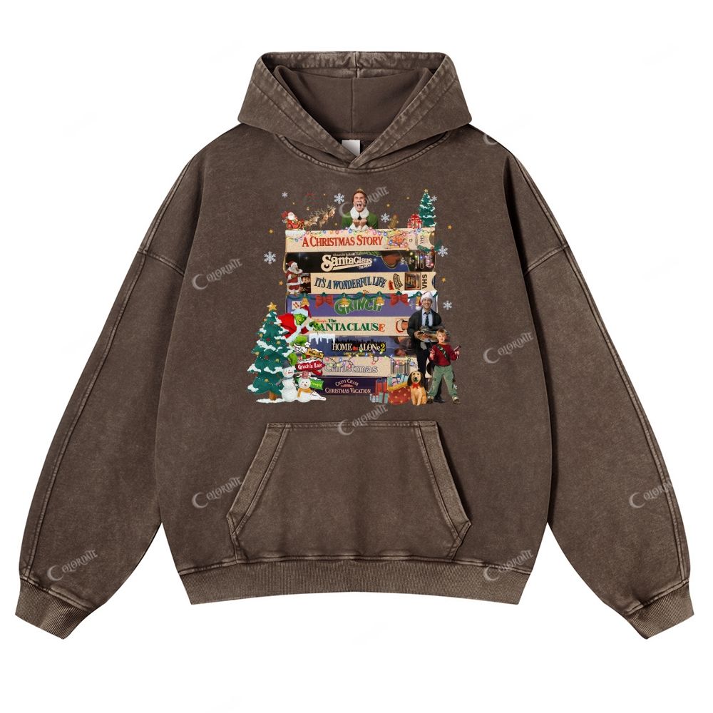 Christmas Film Print Casual Washed Hoodie