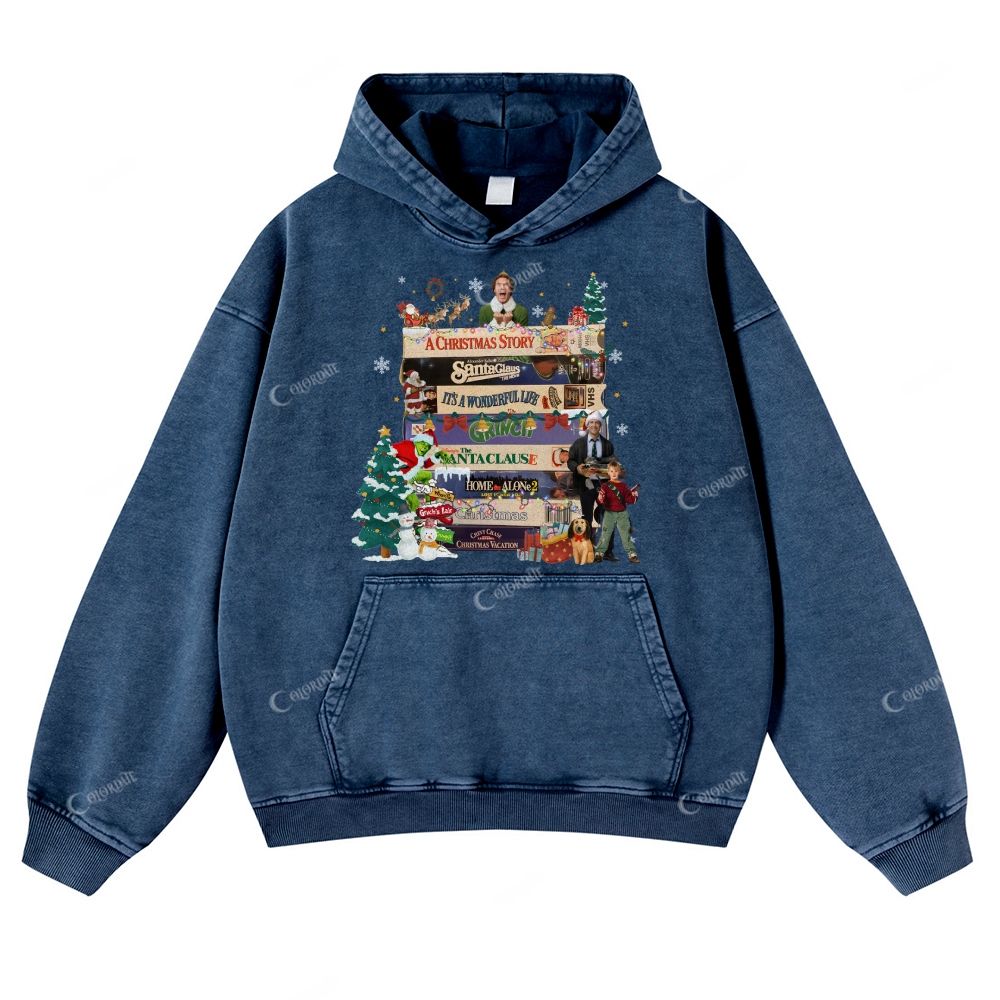 Christmas Film Print Casual Washed Hoodie