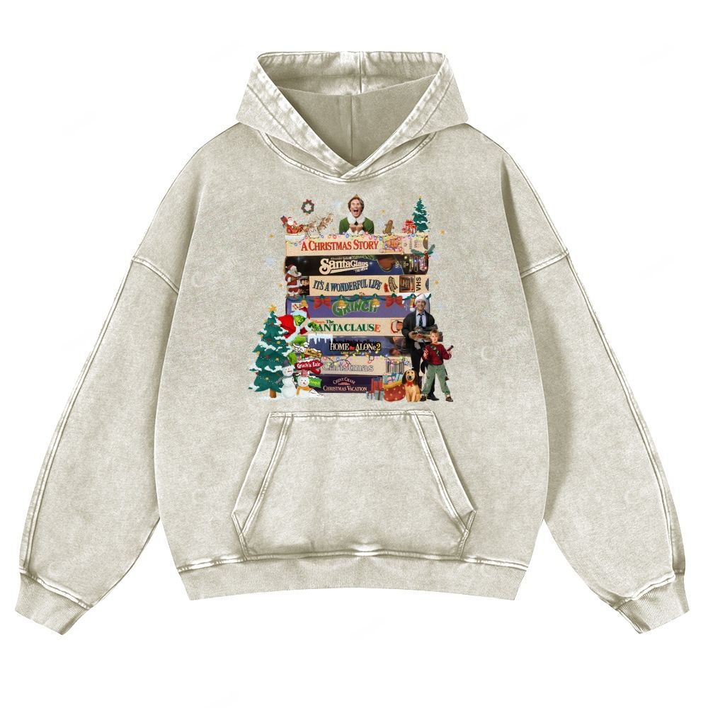 Christmas Film Print Casual Washed Hoodie