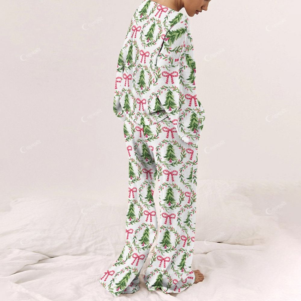 Women's Christmas Ornate Plants  Print Long Sleeve Pajama Set