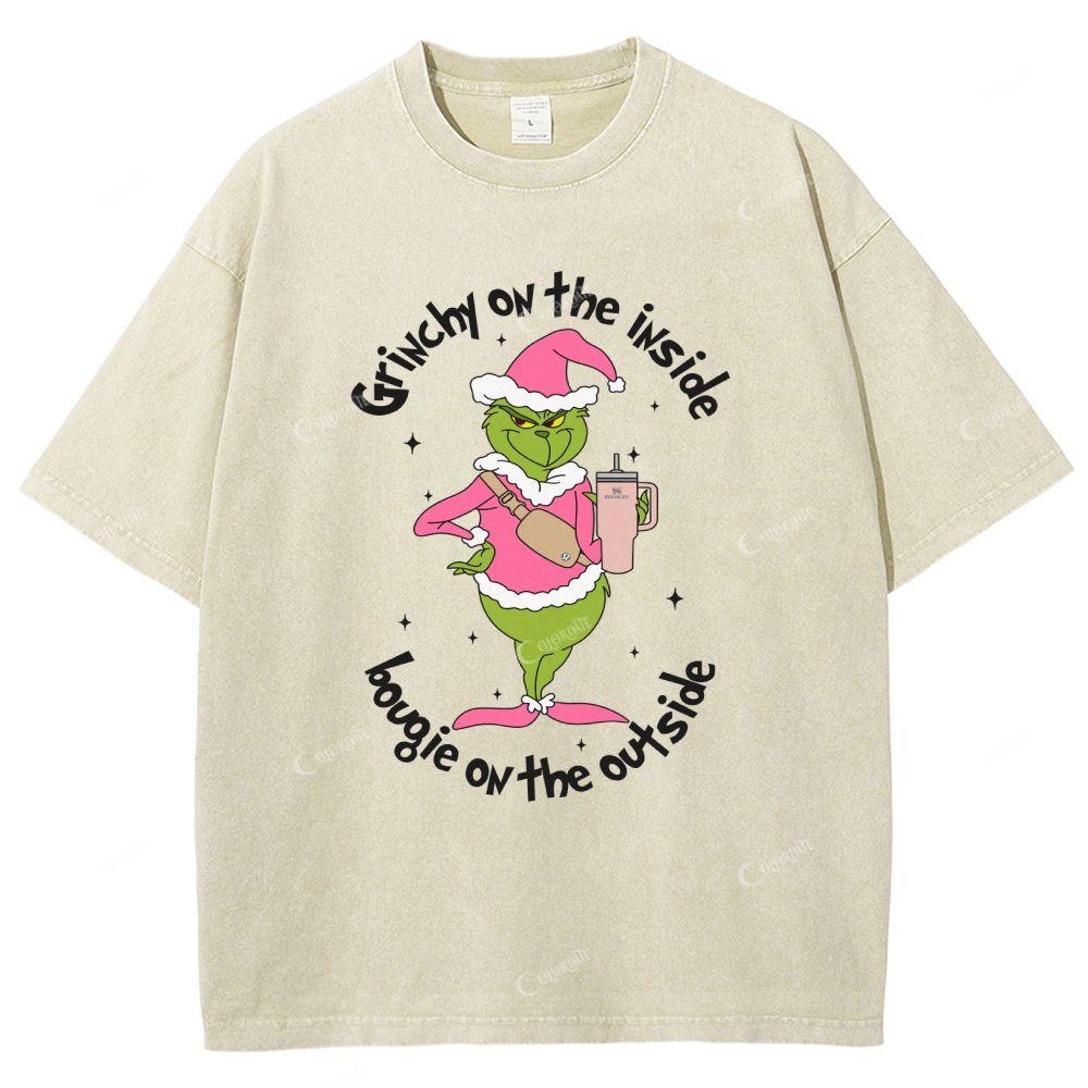 Unisex Green-Haired Monster Printed Washed Tee