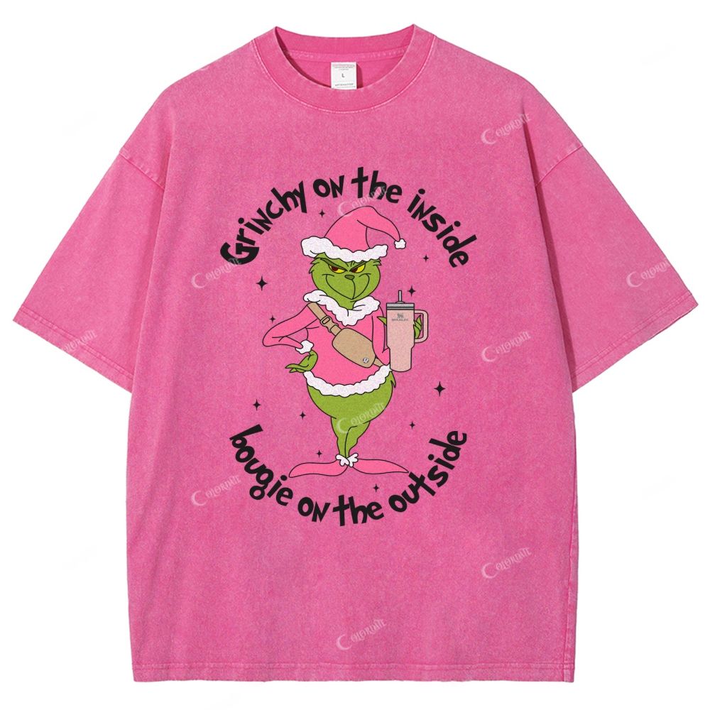 Unisex Green-Haired Monster Printed Washed Tee