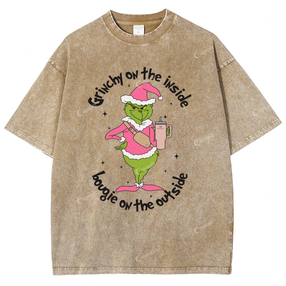 Unisex Green-Haired Monster Printed Washed Tee