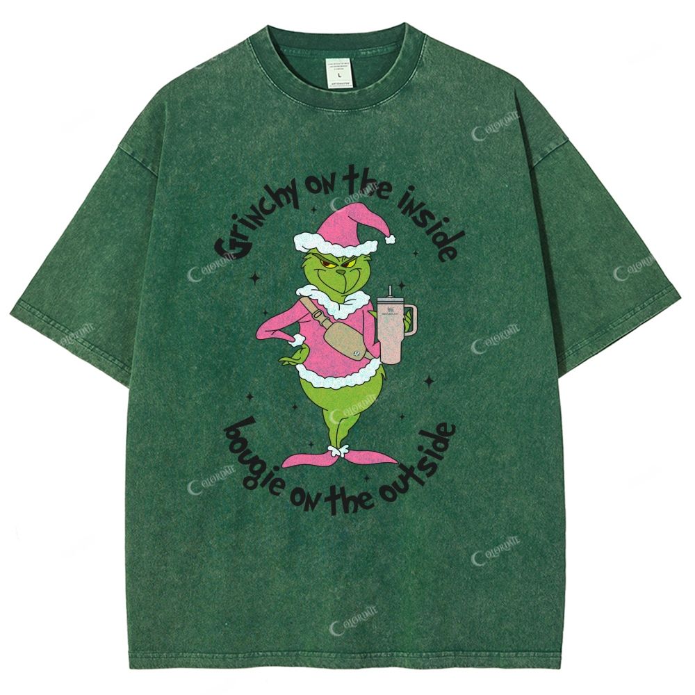 Unisex Green-Haired Monster Printed Washed Tee