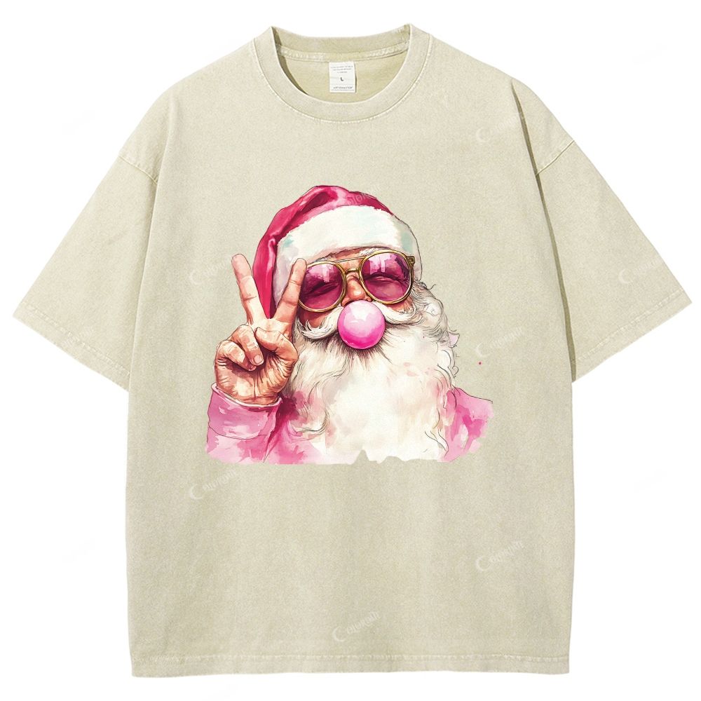 Unisex Santa Claus Printed Washed Tee