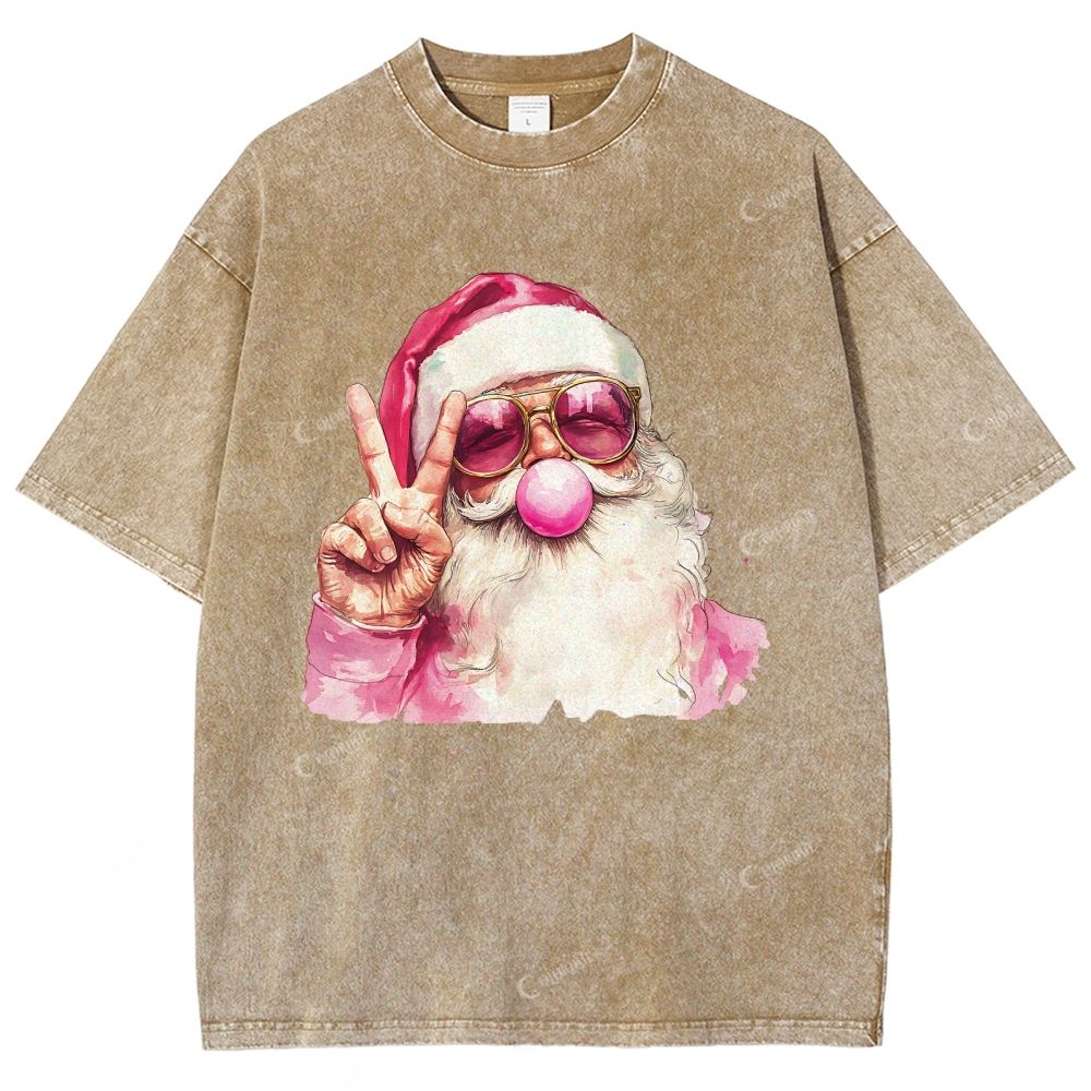 Unisex Santa Claus Printed Washed Tee
