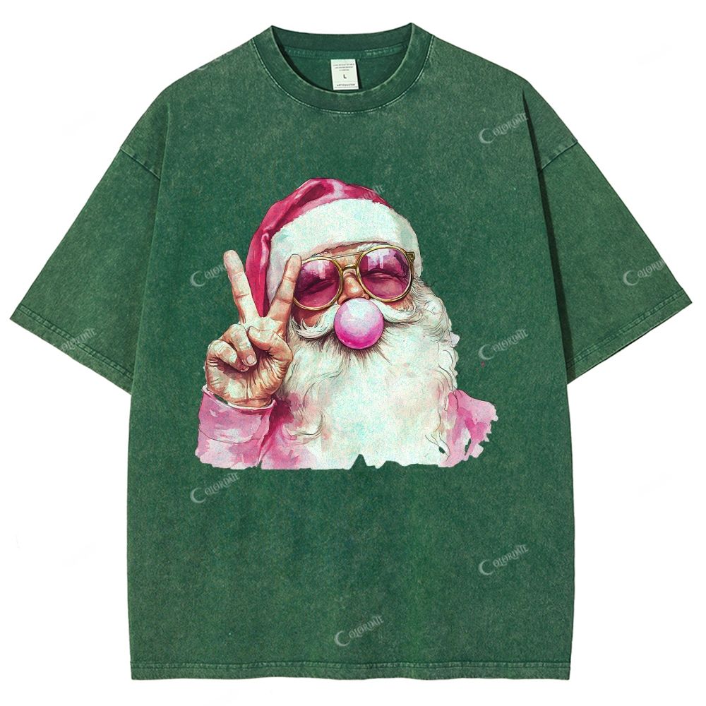 Unisex Santa Claus Printed Washed Tee