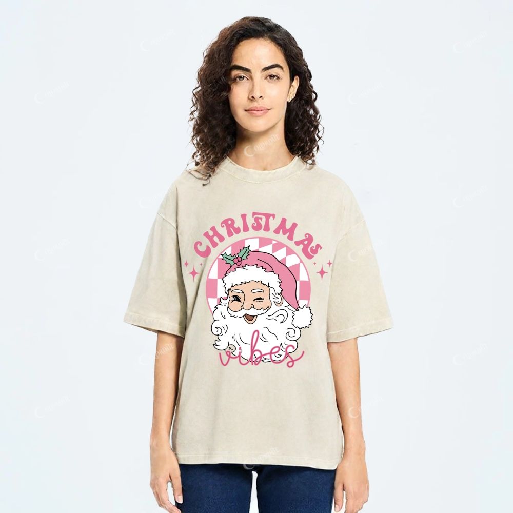 Unisex Santa Claus Printed Washed Tee