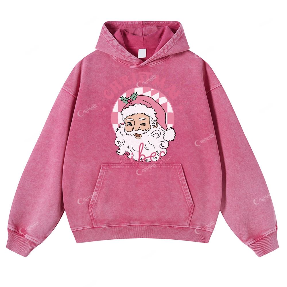 anta Claus Print Casual Washed Hoodie
