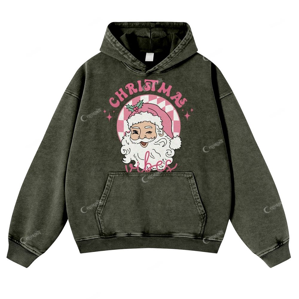 anta Claus Print Casual Washed Hoodie