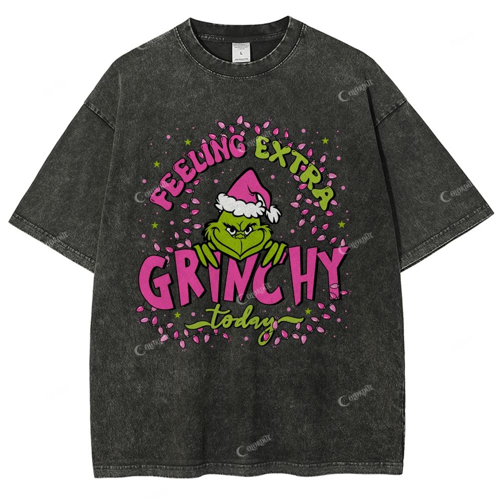 Unisex Green-Haired Monster Printed Washed Tee