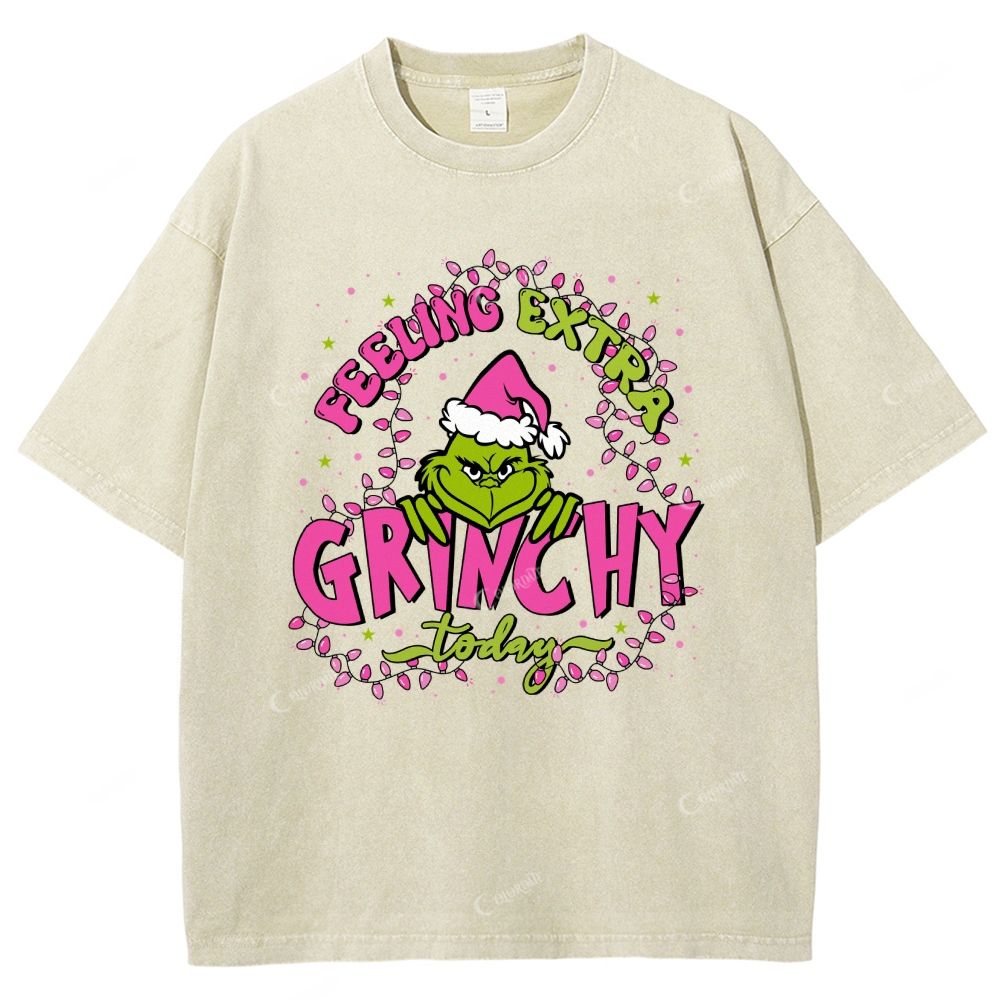 Unisex Green-Haired Monster Printed Washed Tee