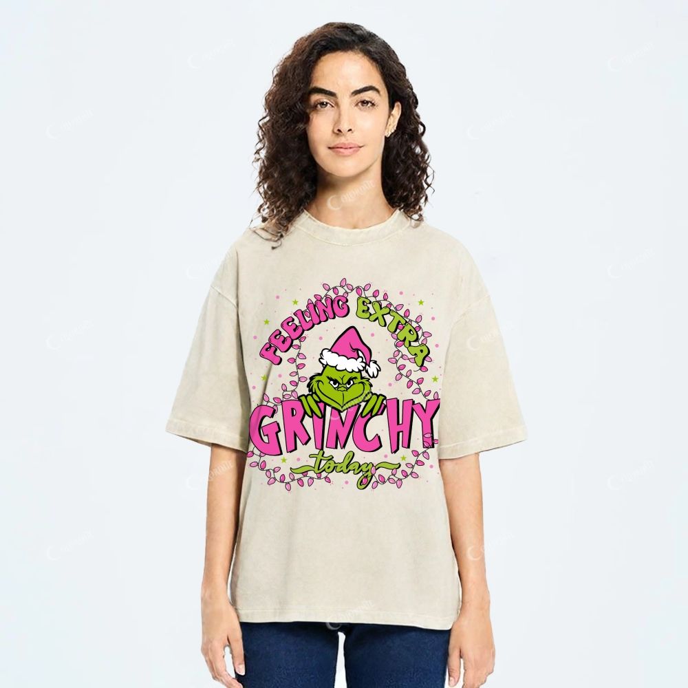 Unisex Green-Haired Monster Printed Washed Tee