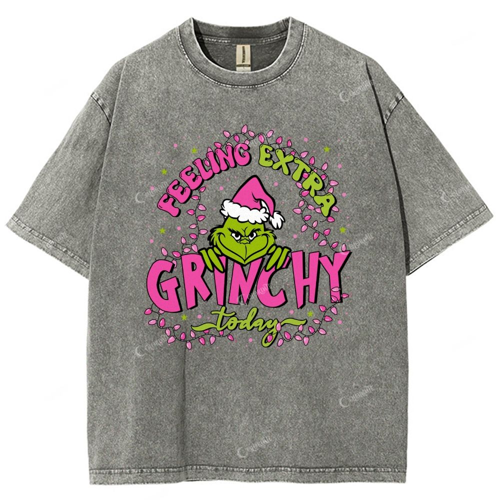 Unisex Green-Haired Monster Printed Washed Tee