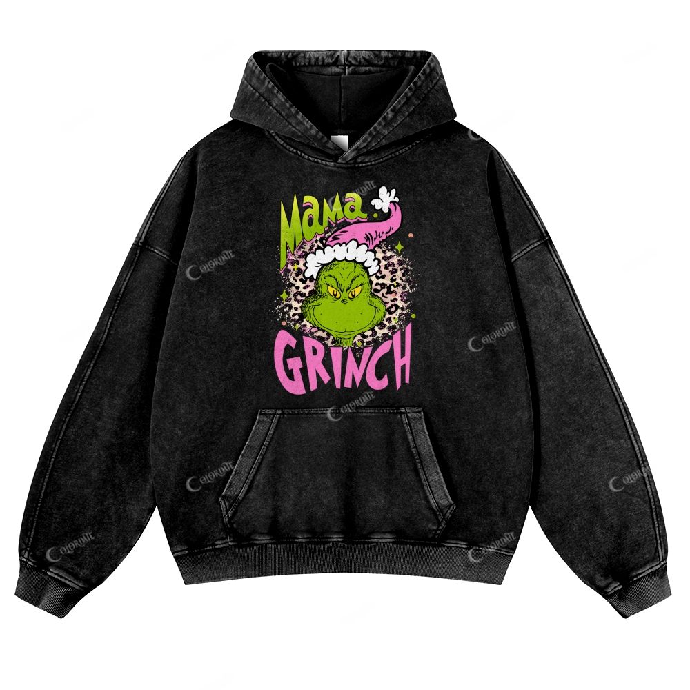 Green-Haired Monster Print Casual Washed Hoodie