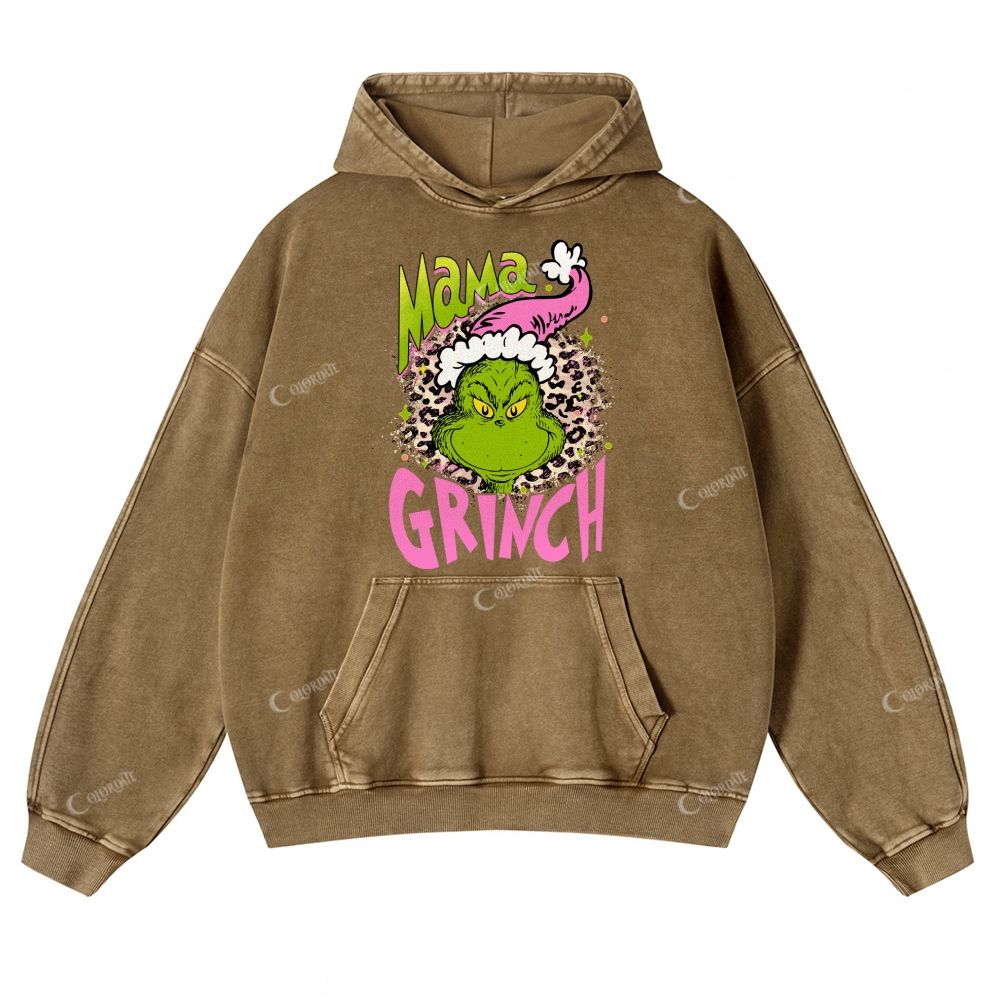 Green-Haired Monster Print Casual Washed Hoodie