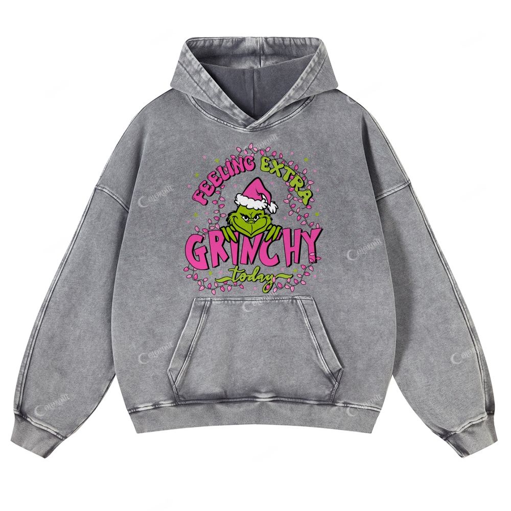 Green-Haired Monster Print Casual Washed Hoodie