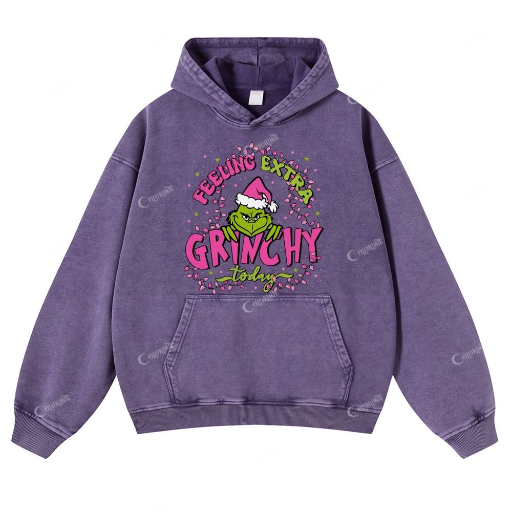 Green-Haired Monster Print Casual Washed Hoodie