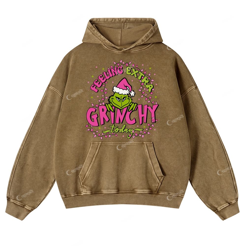 Green-Haired Monster Print Casual Washed Hoodie